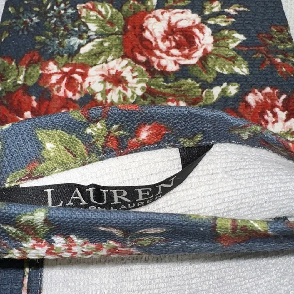 LRL Navy Floral Green Terrycloth Cotton Dish Kitchen Towels
